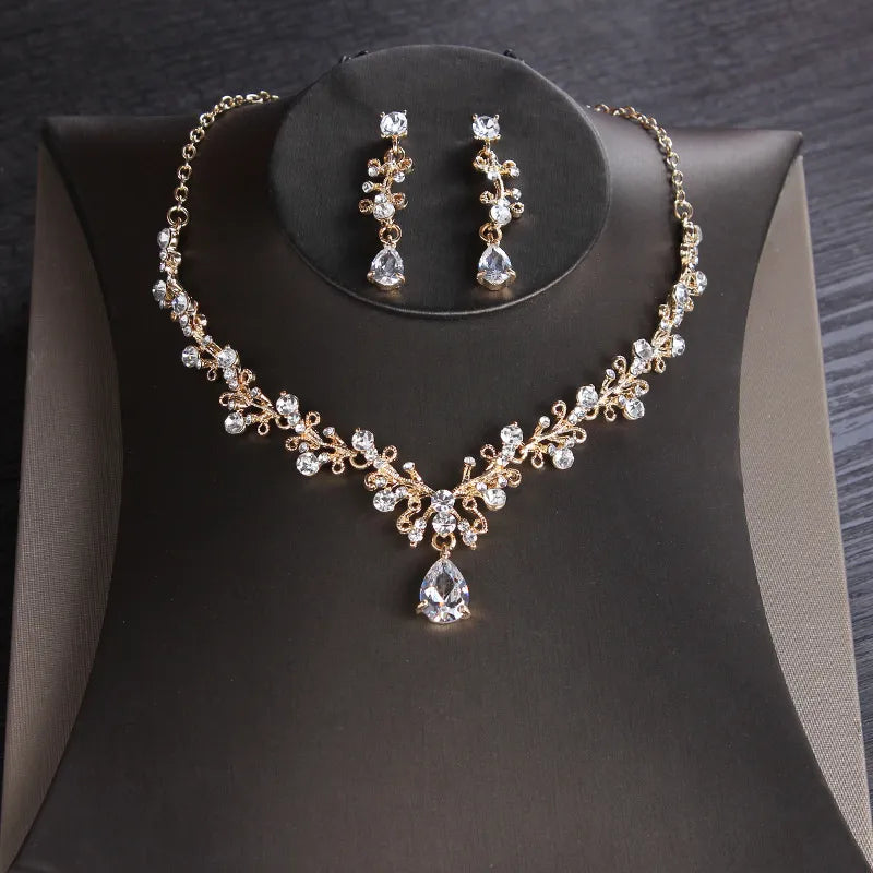 necklace earrings set zircon alloy chain bridal wedding