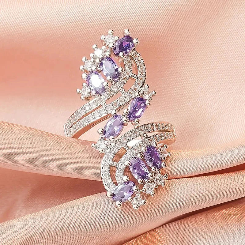 Gorgeous Women Rings White/Garnet/Purple/Blue Cubic Zirconia Aesthetic Bridal Rings