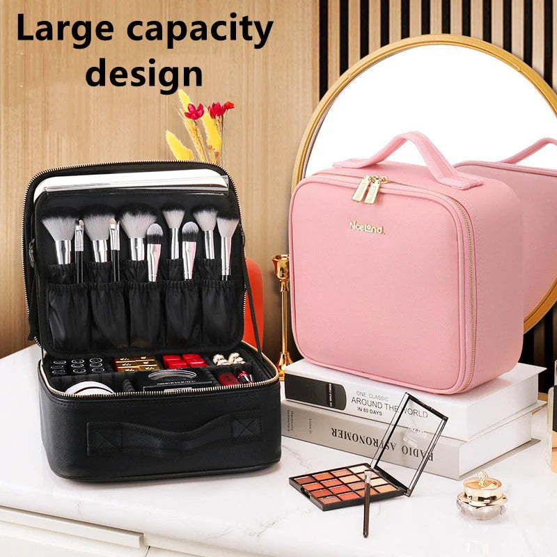 New LED Lighted Cosmetic Case with Mirror Waterproof Leather Travel Makeup Storage Bags