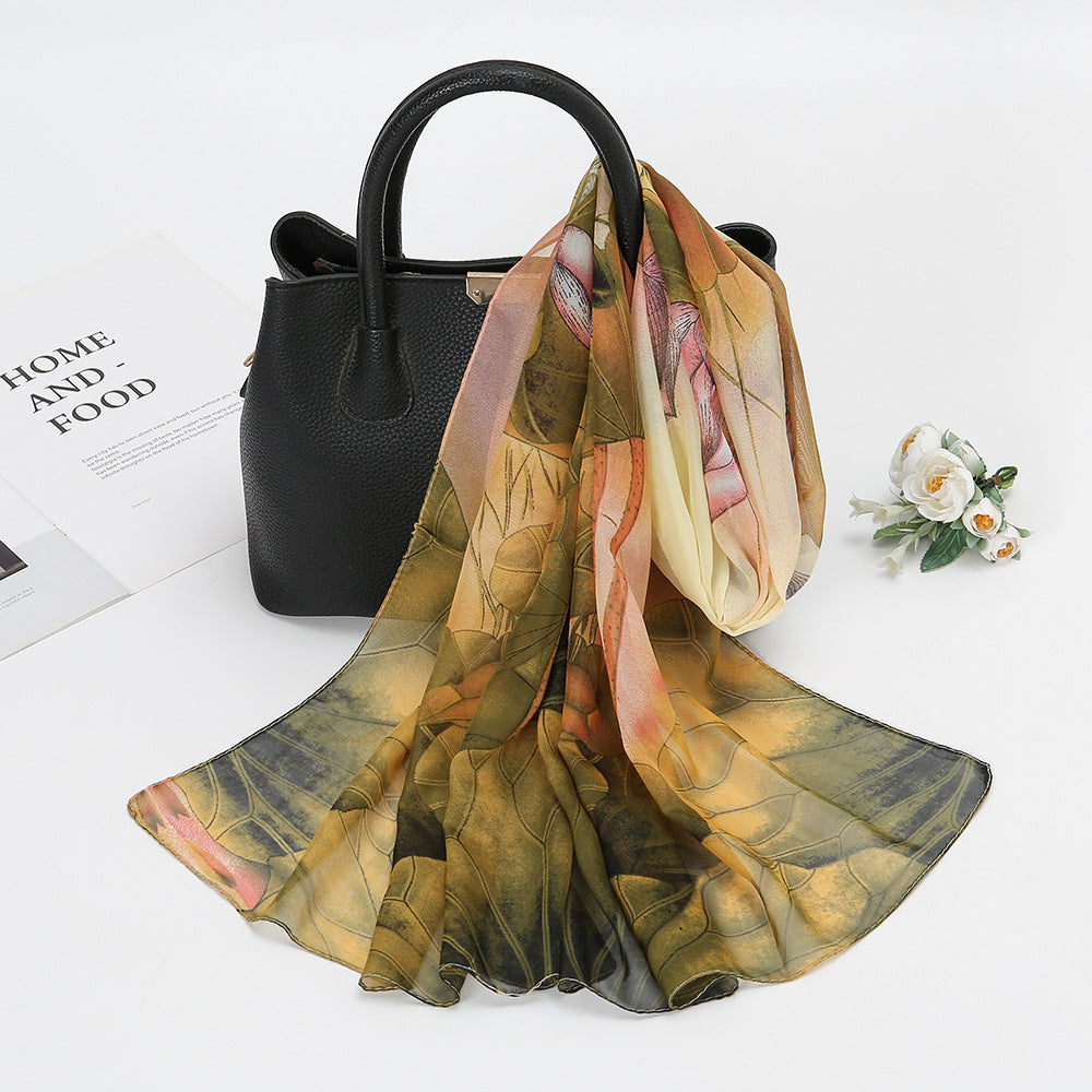 New Lotus Flower Printed Scarf for Women