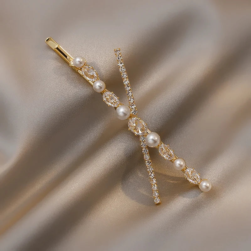 2023 New Elegant Pearl Crystal Cross Hairpin