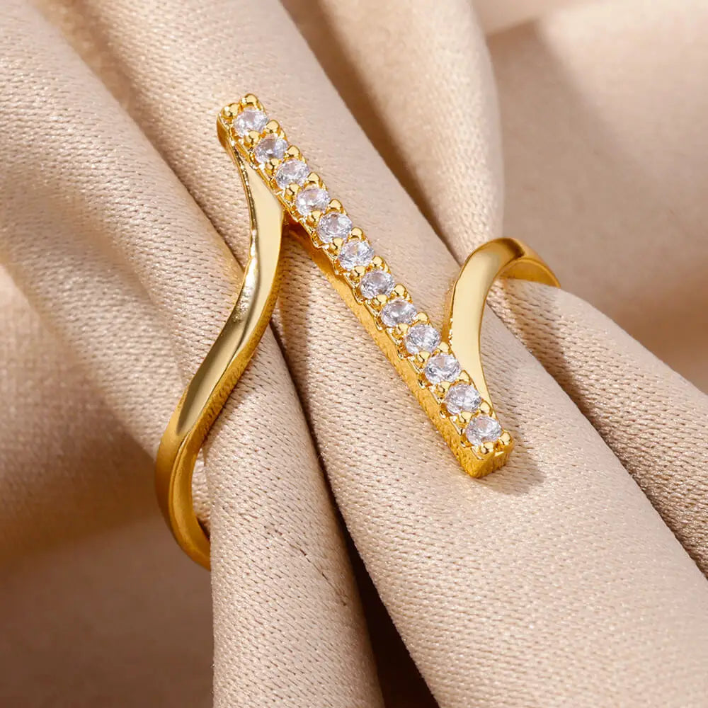 Zircon Geometric Rings For Women Gold Plated Opening Luxury