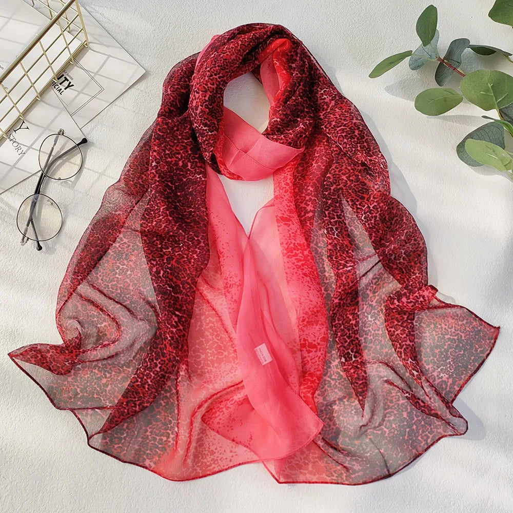 Classic Style Gradient Leopard Women Foulard Elegant Chiffon Scarf