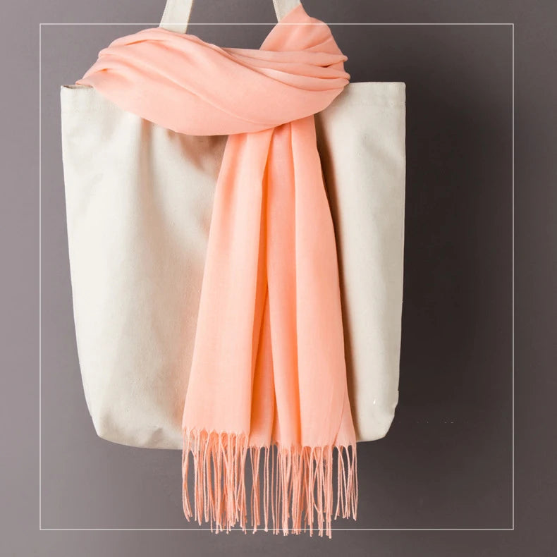 Cotton Scarf for Women Lady Solid Color Tassel