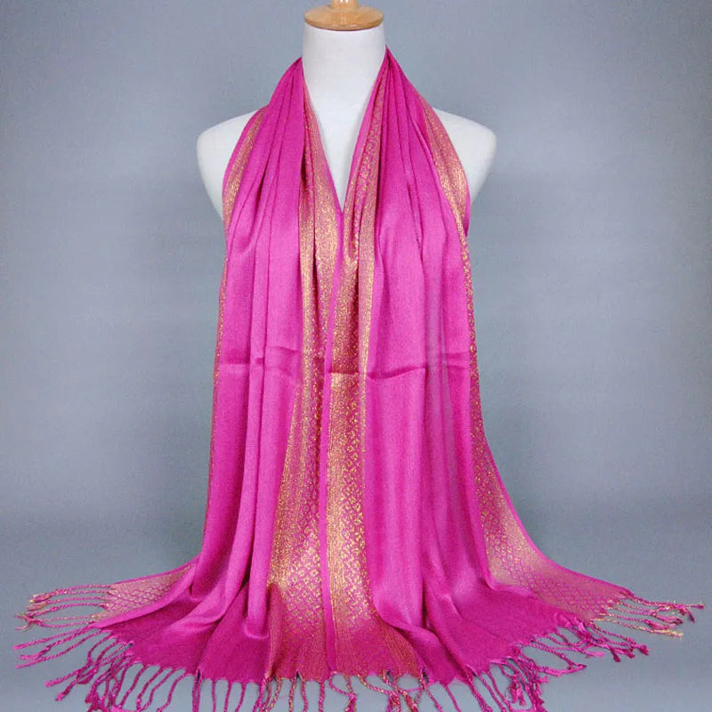 Fashion Gold Thread Tassel Shawl Shining Hijab Scarf