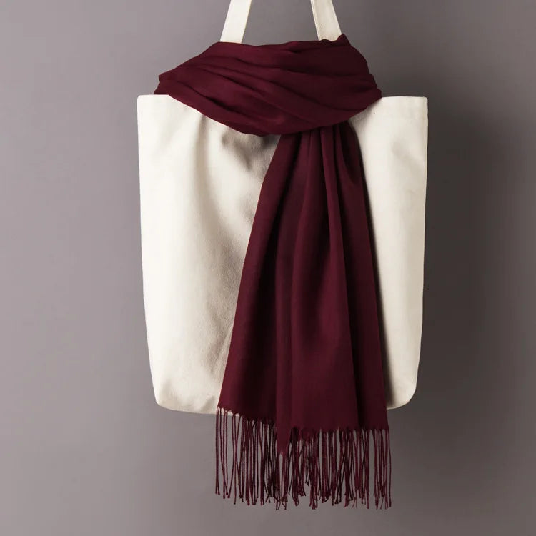 Cotton Scarf for Women Lady Solid Color Tassel