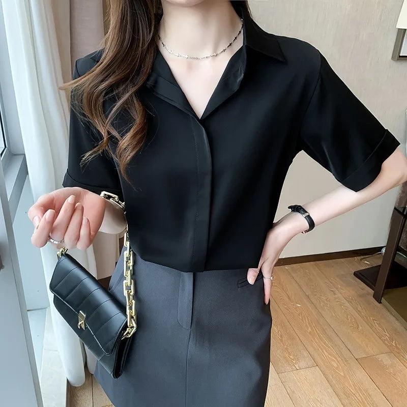 Short Sleeve Blouses for Women Solid Style Office