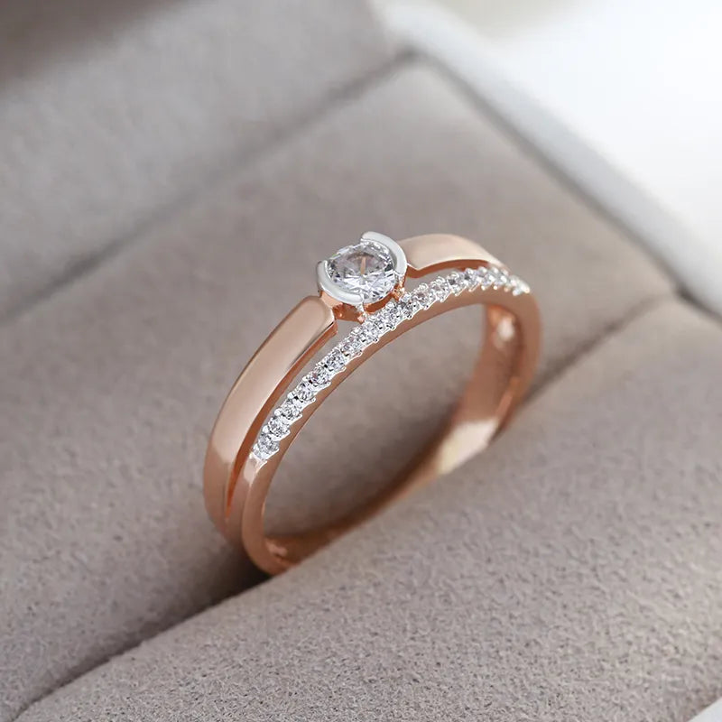 Luxury Zircon Rings For Women 585 Rose Gold Silver Color