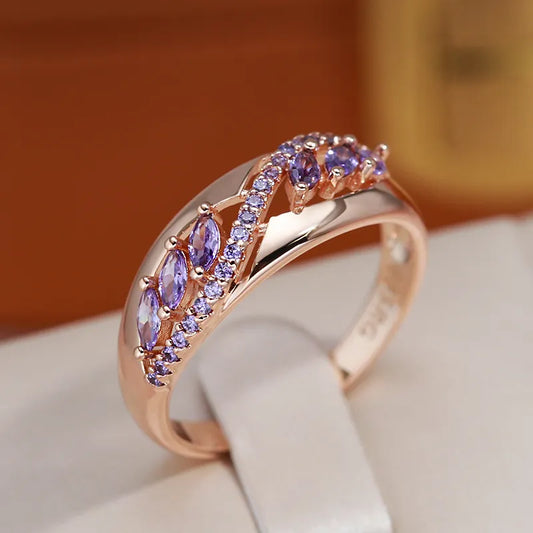 Purple Zircon Rings Luxury 585 Gold Color