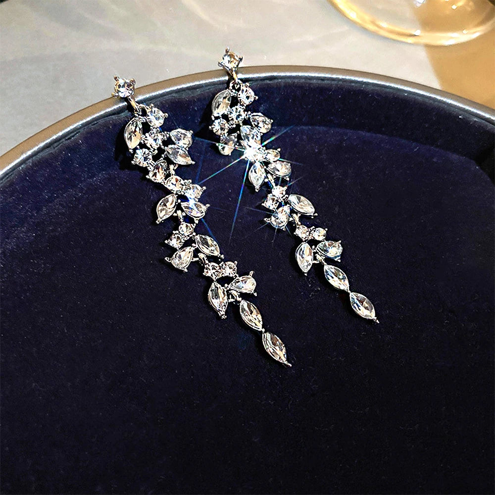 Shiny Crystal Zircon Long Stud Earrings for Women