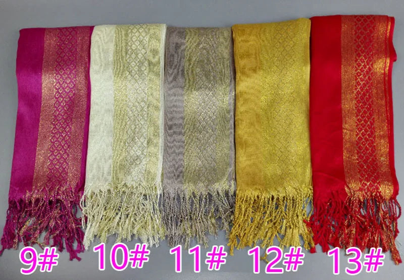 Fashion Gold Thread Tassel Shawl Shining Hijab Scarf