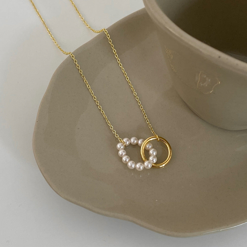 Fashion Shijia Pearl Circle Ring Necklace Female Necklace Copper Plated Real Gold