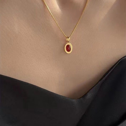 Red Zircon Pendant Necklace For Women Autumn And Winter New All-match Sweater Chain Clavicle Chain