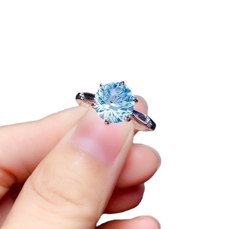 Natural Fireworks Cutter Sky Blue Topaz Ring