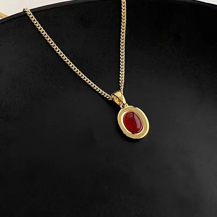 Red Zircon Pendant Necklace For Women Autumn And Winter New All-match Sweater Chain Clavicle Chain