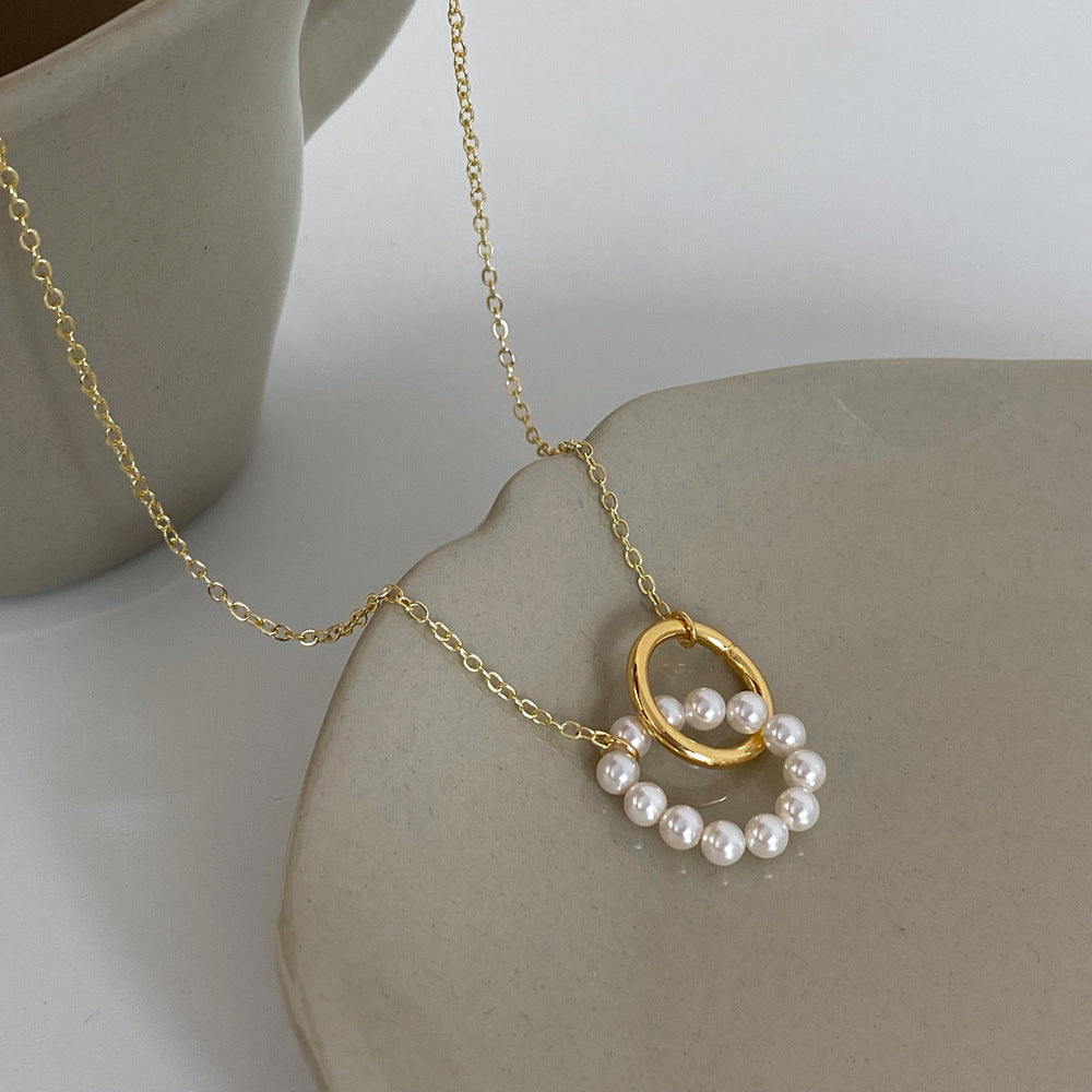 Fashion Shijia Pearl Circle Ring Necklace Female Necklace Copper Plated Real Gold